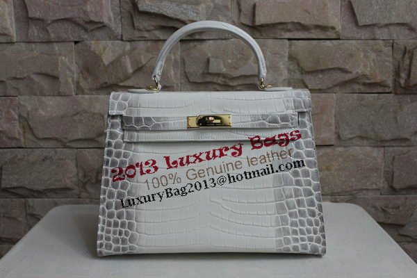 Hermes Kelly 32cm Shoulder Bag White Croco Leather K32 Gold