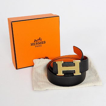 Hermes Black Imported Belt HR1005A Gold
