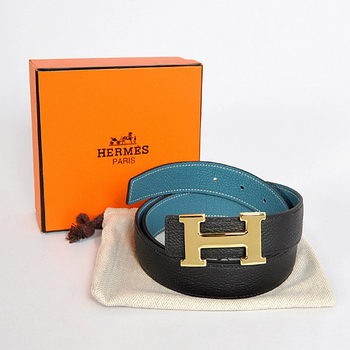 Hermes Bovine Jugular Veins In Blue Belt HR1007A Gold