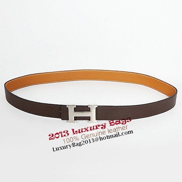 Hermes Dark Brown Bovine Jugular Veins Belt HR1008B Silver Hermes Dark Brown Bovine Jugular Veins Belt HR1008B Silver