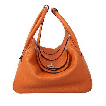 Hermes Lindy 30CM Orange Grainy Leather Havanne Shoulder Bag