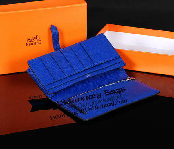 Hermes Bearn Japonaise Bi-Fold Wallet Original Leather A1018 Blue