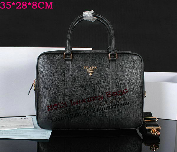 Prada Grainy Calf Leather Briefcase 80661 Black