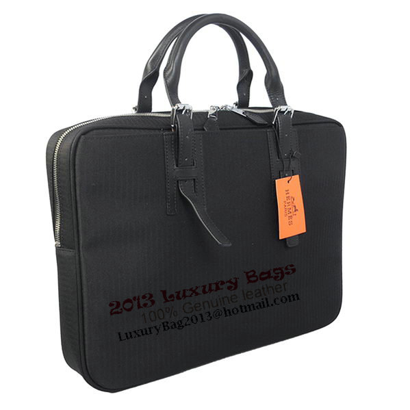 Hermes Mens Briefcase Canvas & Leather H1702D Black