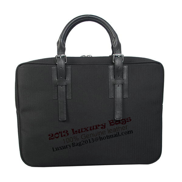 Hermes Mens Briefcase Canvas & Leather H1702D Black