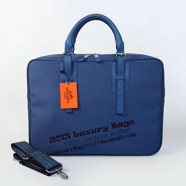 Hermes Mens Briefcase Canvas & Leather H1702D Blue