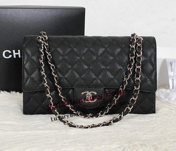 Chanel Classic Flap Bag 1113 Black Original Cannage Pattern Leather Silver
