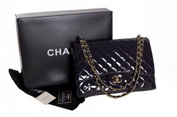 Chanel Maxi Double Flaps Bag Dark Purple Original Patent Leather A36098 Gold