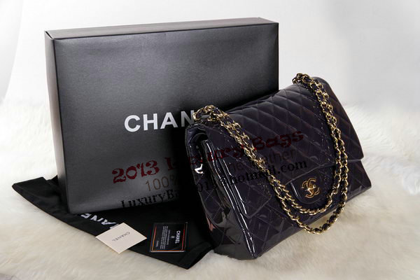 Chanel Maxi Double Flaps Bag Dark Purple Original Patent Leather A36098 Gold