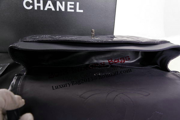 Chanel Maxi Double Flaps Bag Dark Purple Original Patent Leather A36098 Silver