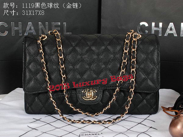 Chanel Classic Flap Bag 1119 Black Cannage Pattern Leather Gold