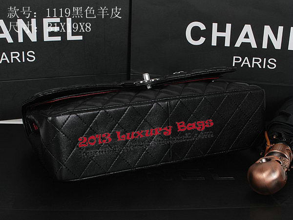 Chanel Classic Flap Bag 1119 Black Sheepskin Silver
