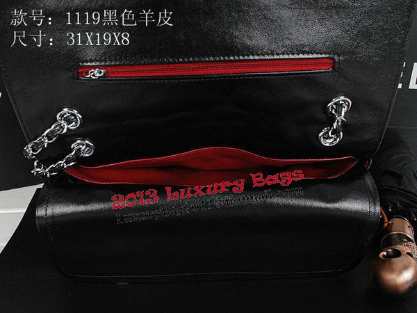 Chanel Classic Flap Bag 1119 Black Sheepskin Silver