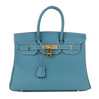 Hermes Birkin 30CM Tote Bag Blue Original Leather H30 Gold