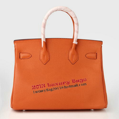 Hermes Birkin 30CM Tote Bag Orange Original Leather H30 Silver