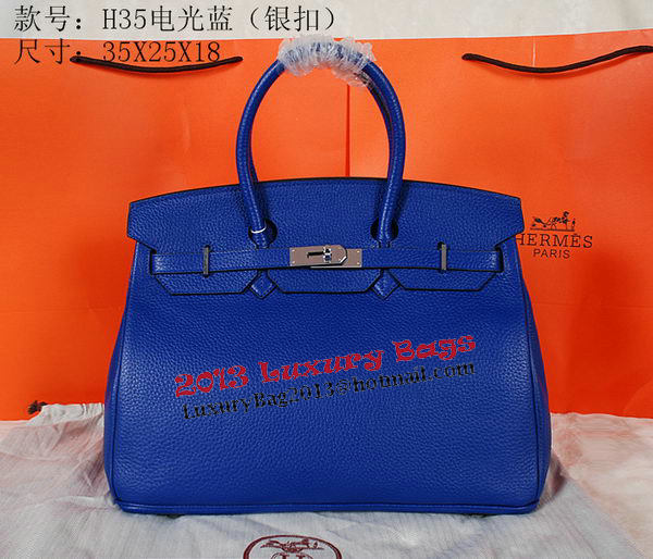Hermes Birkin 35CM Tote Bag Blue Original Grainy Leather H35 Silver