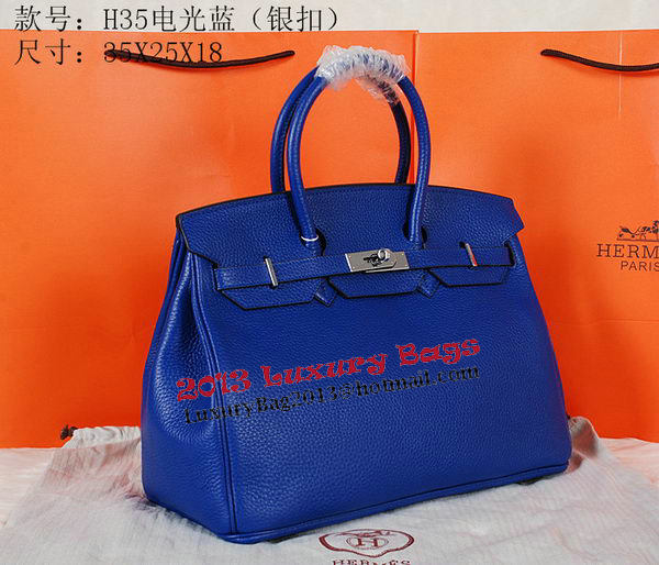 Hermes Birkin 35CM Tote Bag Blue Original Grainy Leather H35 Silver