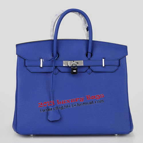 Hermes Birkin 35CM Tote Bag Blue Original Leather H35 Silver