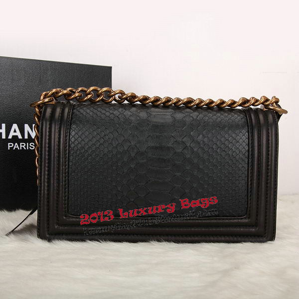 Boy Chanel Flap Shoulder Bag Black Original Snake Leather A67086 Gold