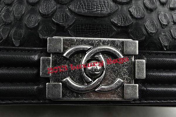 Chanel Boy Flap Shoulder Bag Black Original Python Leather A67085 Silver