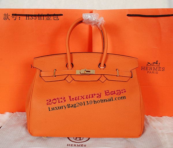 Hermes Birkin 35CM Tote Bag Orange Original Grainy Leather H35 Gold