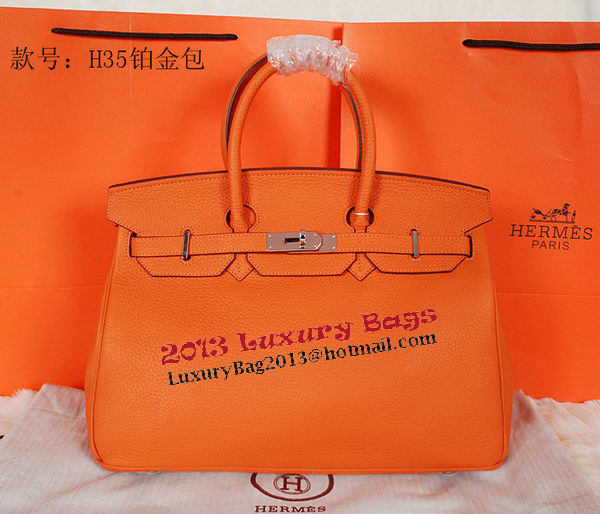 Hermes Birkin 35CM Tote Bag Orange Original Grainy Leather H35 Silver