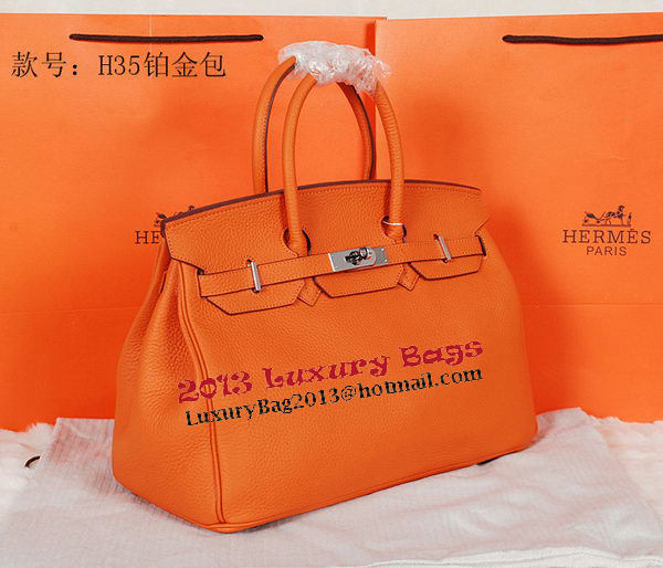 Hermes Birkin 35CM Tote Bag Orange Original Grainy Leather H35 Silver