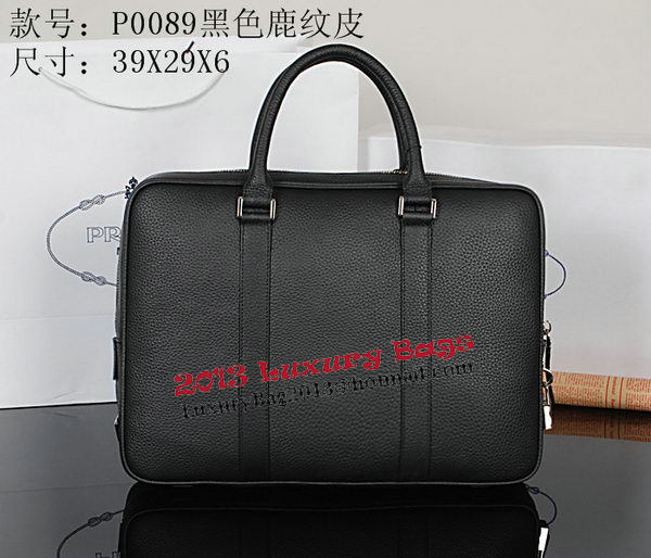 Prada Grainy Calf Leather Briefcase VA0089 Black