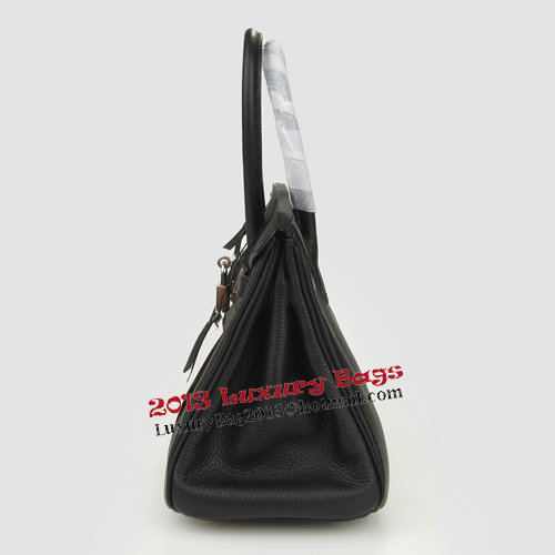 Hermes Birkin 25CM Tote Bags Black Original Leather Silver