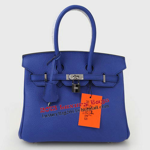 Hermes Birkin 25CM Tote Bags Blue Original Leather Silver