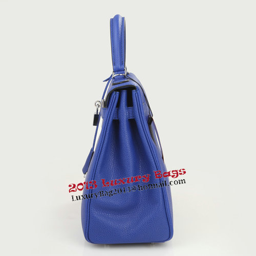 Hermes Kelly 32cm Shoulder Bag Blue Original Leather K32 Silver