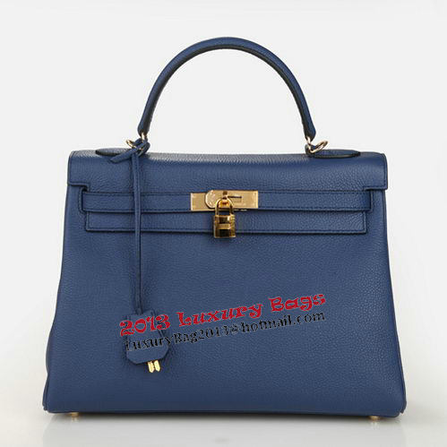 Hermes Kelly 32cm Shoulder Bag Dark Blue Original Leather K32 Gold