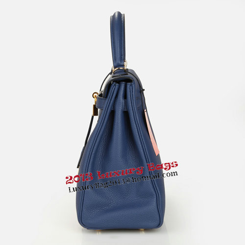 Hermes Kelly 32cm Shoulder Bag Dark Blue Original Leather K32 Gold