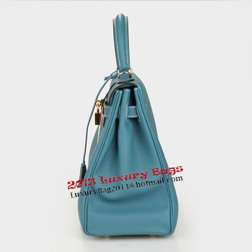 Hermes Kelly 32cm Shoulder Bag Light Blue Original Leather K32 Gold