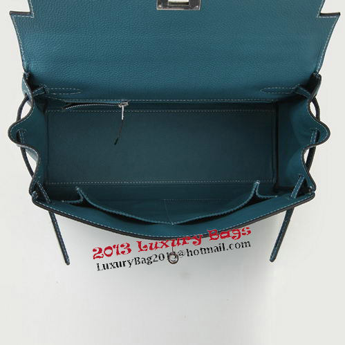 Hermes Kelly 32cm Shoulder Bag Light Blue Original Leather K32 Silver