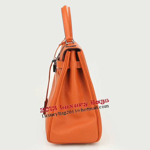 Hermes Kelly 32cm Shoulder Bag Orange Original Leather K32 Silver