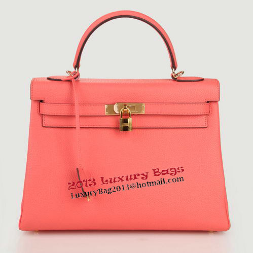 Hermes Kelly 32cm Shoulder Bag Pink Original Leather K32 Gold