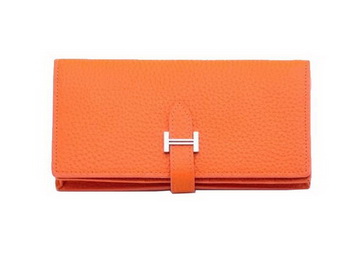 Hermes Bearn Japonaise Bi-Fold Wallet Grainy Leather H68942 Orange