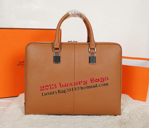 Hermes Briefcase Grainy Calf Leather H8253 Wheat
