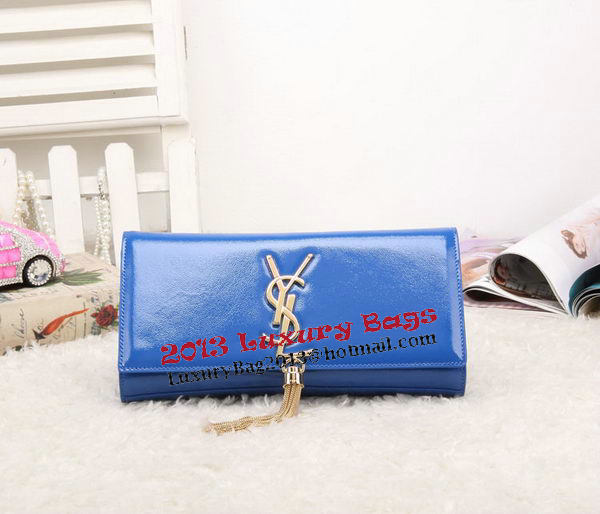 YSL Classic Monogramme Tassel Patent Leather Clutch Bag Y8908 Blue