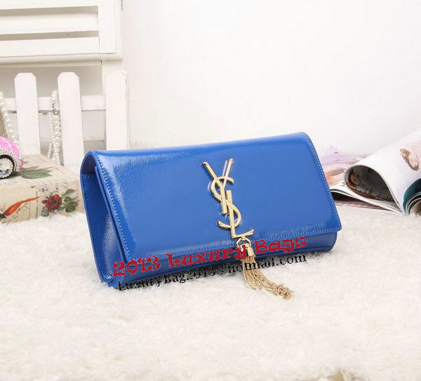 YSL Classic Monogramme Tassel Patent Leather Clutch Bag Y8908 Blue