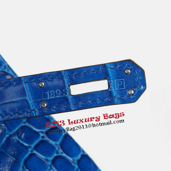 Hermes Birkin 30CM Tote Bags Blue Iridescent Croco Leather Silver