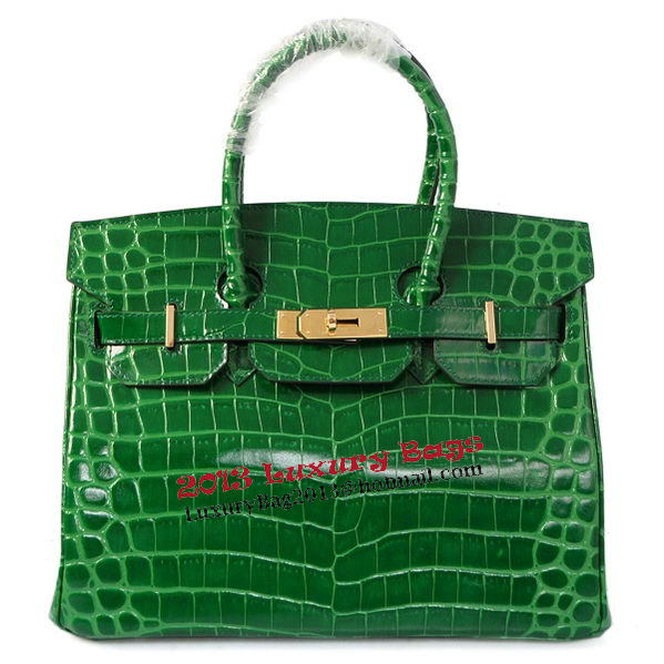 Hermes Birkin 30CM Tote Bags Green Iridescent Croco Leather Gold