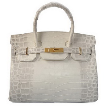 Hermes Birkin 30CM Tote Bags OffWhite Croco Leather Gold