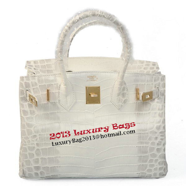 Hermes Birkin 30CM Tote Bags OffWhite Croco Leather Gold