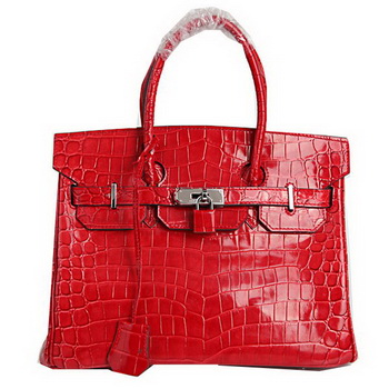 Hermes Birkin 30CM Tote Bags Red Iridescent Croco Leather Silver