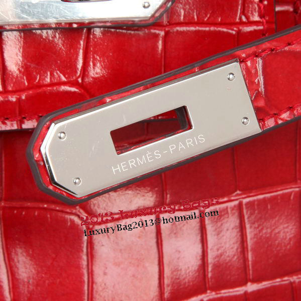 Hermes Birkin 30CM Tote Bags Red Iridescent Croco Leather Silver
