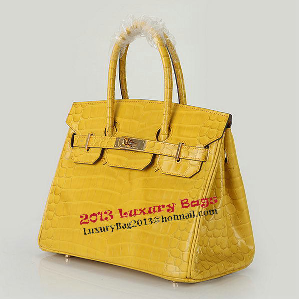 Hermes Birkin 30CM Tote Bags Yellow Iridescent Croco Leather Gold