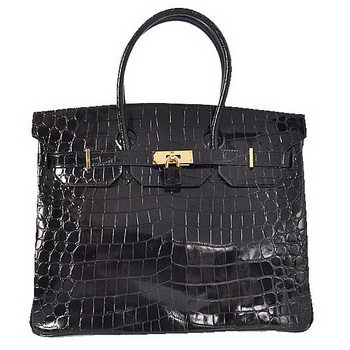 Hermes Birkin 35CM Tote Bag Black Iridescent Croco Leather Gold