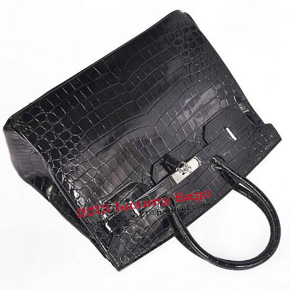 Hermes Birkin 35CM Tote Bag Black Iridescent Croco Leather Silver